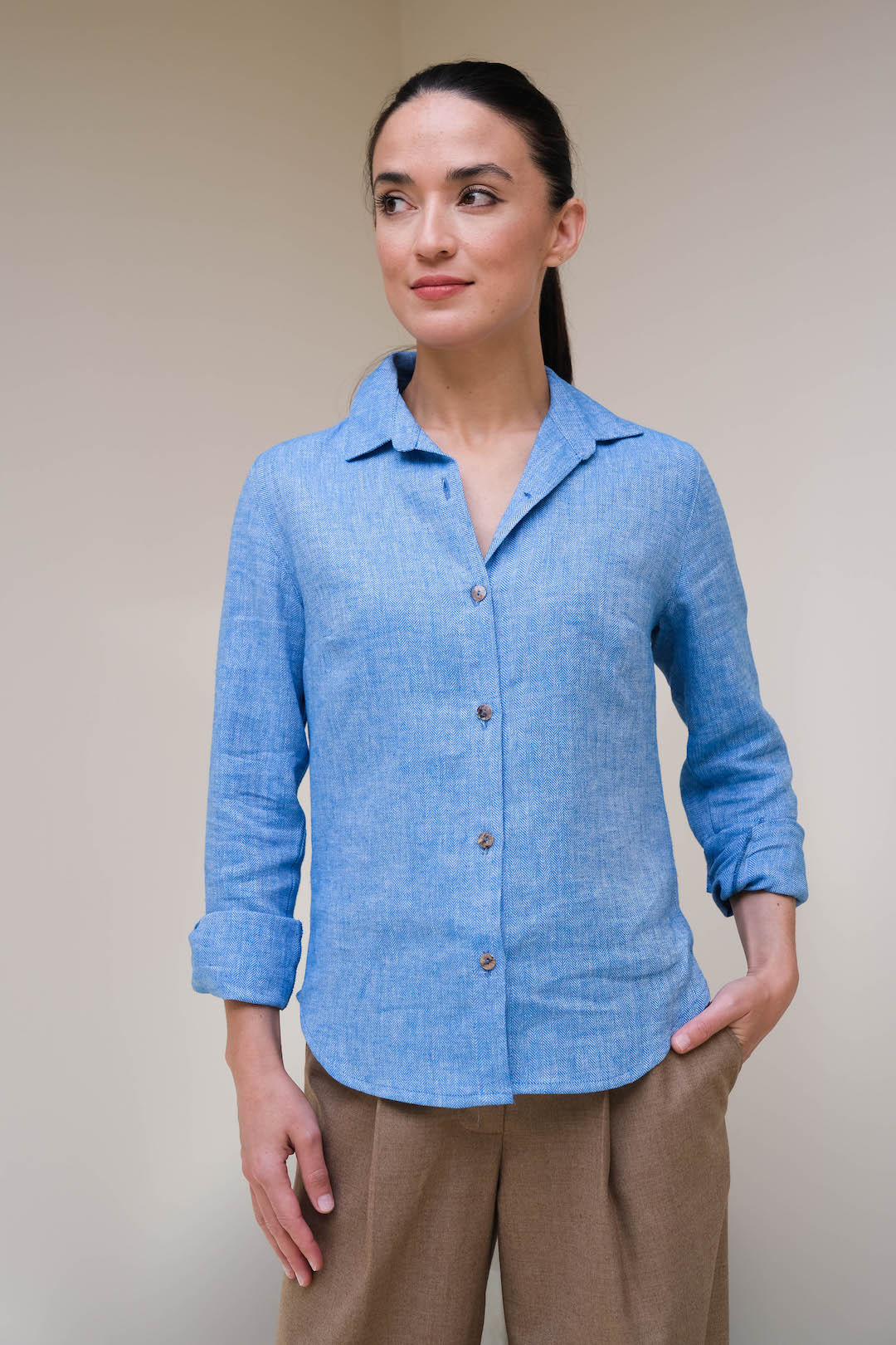 katoenen blouse in heldere kleur blauw