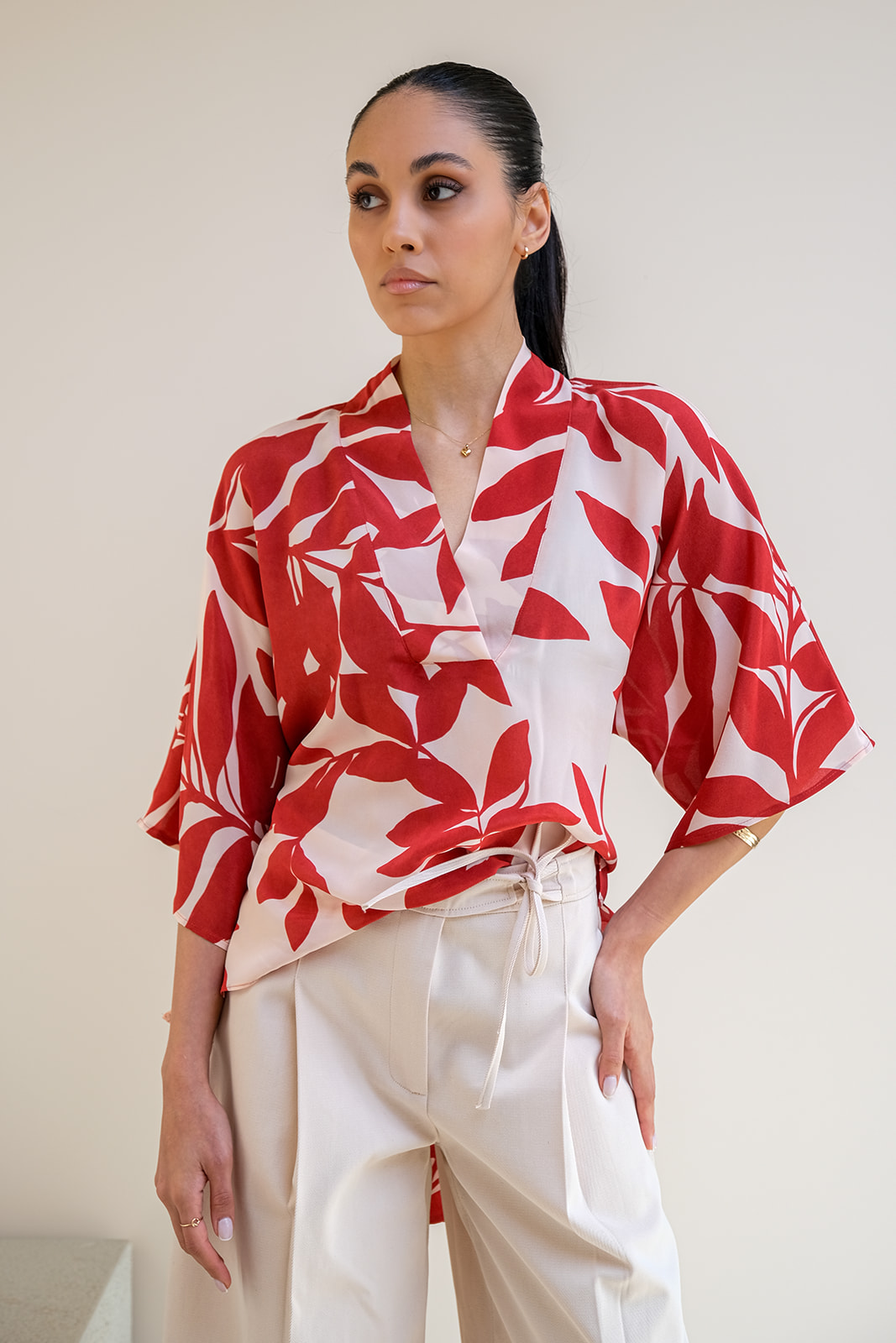 Luxe bohemian top zijde dames BO met bloemenprint en wijde mouw, oosterse top