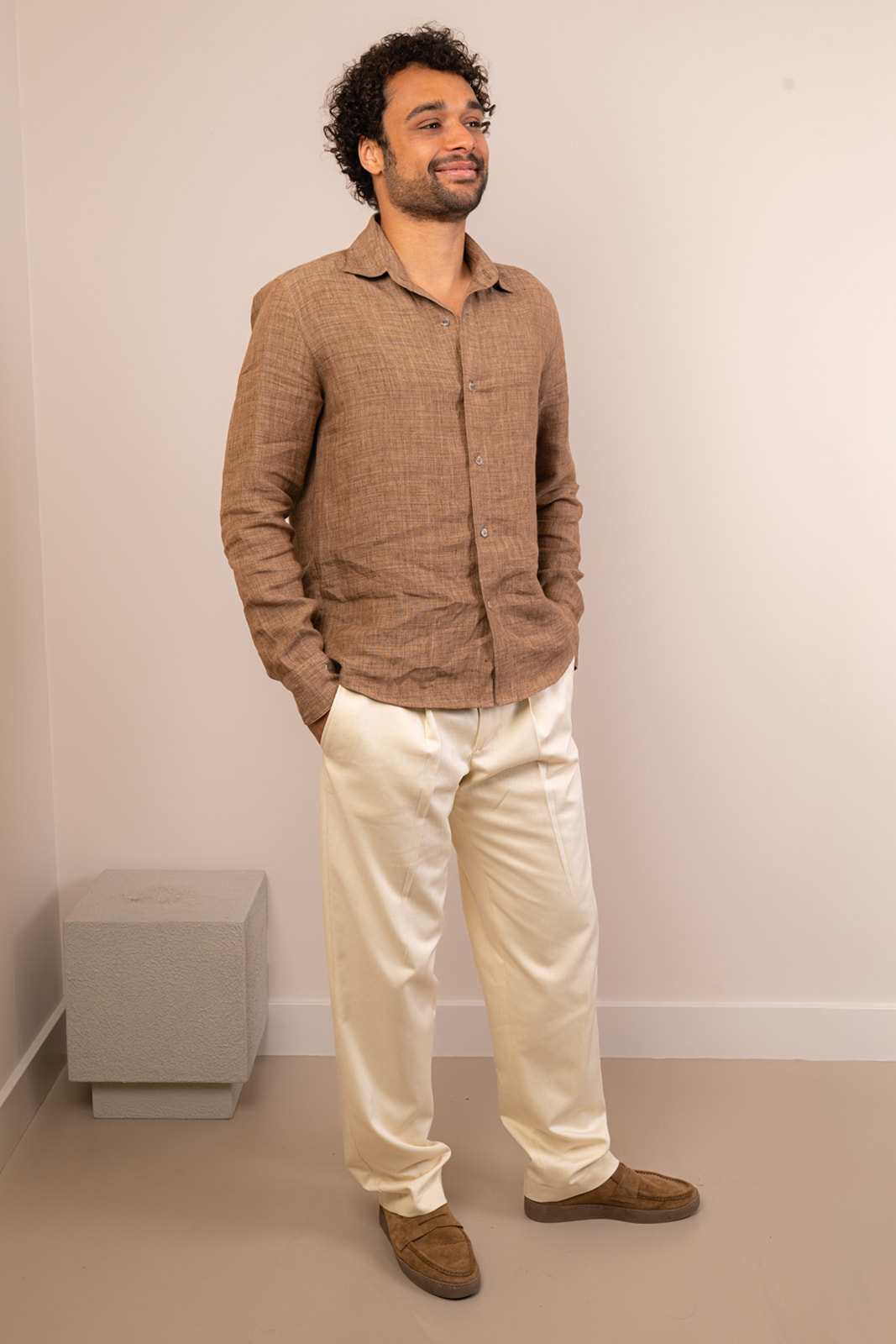 Bruin gemêleerde linnen blouse TIM | Sûr Atelier